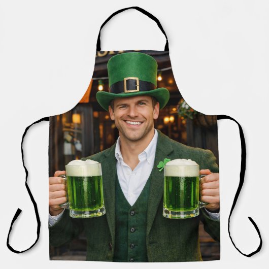 Tablier Tabardier impression intégrale bière verte irlanda (Recto)
