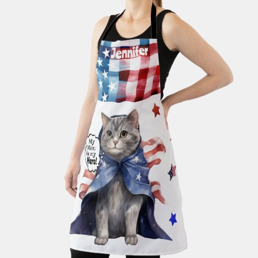 Tablier Tabby Cat Super Mom All-Over Imprimé tabby (Insitu)