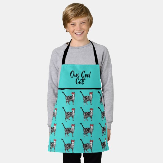 Tablier Tabby Cats 'One Cool Cat' Aqua Boys animal Apron (Porté)