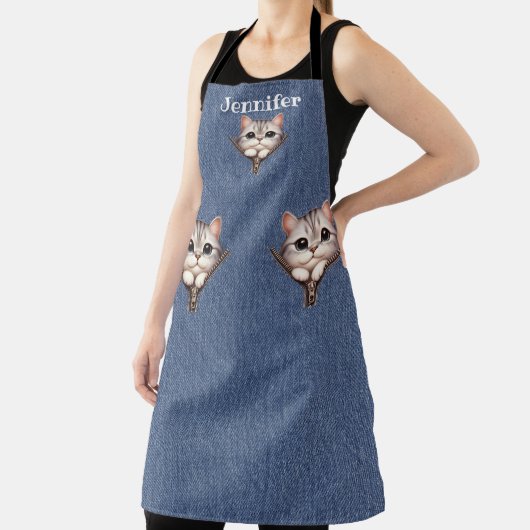 Tablier Tabby Gris Super Doux Chat Tout-En-Dessus Imprimé  (Insitu)