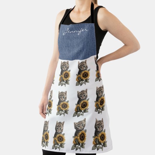 Tablier Tabby Personnalisé Fleur de chat Tout-En-Tout Impr (Insitu)