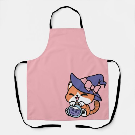 Tablier Tabby Witch Brew – Joli Design de Chat Halloween (Recto)