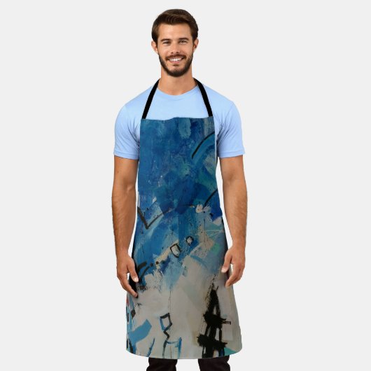 Tablier Tableau abstrait bleu et blanc (Porté)