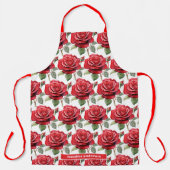 Tablier Taille Grosse Roses Rouges Élégante Florale (Recto)
