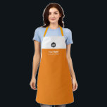 Tablier Tangerine Orange Logo de l'employé, Nom, Société<br><div class="desc">Personnalisez facilement ce tablier personnalisé avec votre logo d'entreprise, votre nom d'employé, votre nom d'entreprise, votre slogan, votre site Web ou tout message personnalisé. Un design d'entreprise simple en couleurs mandarines orange et blanches entièrement personnalisable, sans-serif polices de base et moderne et un look professionnel et clair. Ce tablier d'impression...</div>