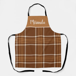 Tablier Tartan à carreaux marron motif carreauté nom perso