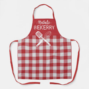 Tablier Tartan à carreaux rouge classique personnalisé Bek