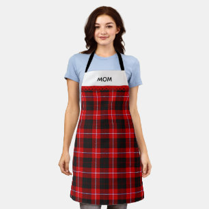 Tablier Tartan à carreaux rouge rustique noir et blanc