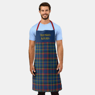 Tablier Tartan écossais à carreaux rouge cerise et bleu ro
