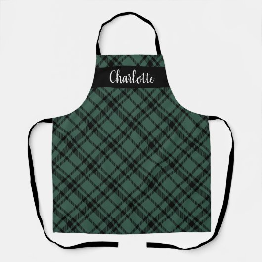Tablier Tartan écossais vert classique avec monogramme (Recto)