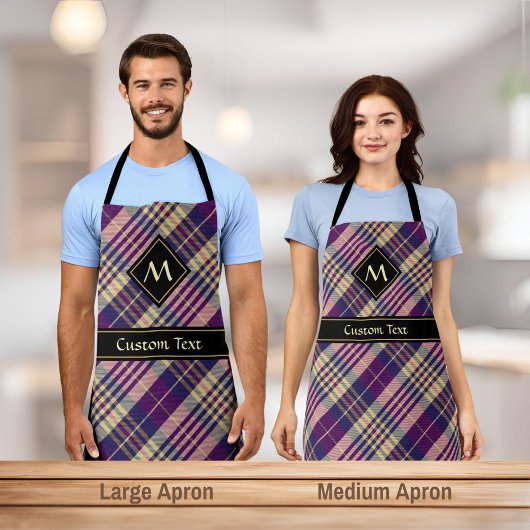 Tablier Tartan mauve, or et bleu