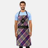 Tablier Tartan mauve, or et bleu (Porté)