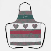 Tablier Tartan Moderne Vert Bourgogne Avec Coeurs (Recto)