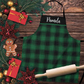 Tablier Tartan plat de buffle vert et noir personnalisé