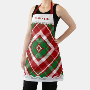 Tablier Tartan Rouge Vert Dentelle Noël personnalisé