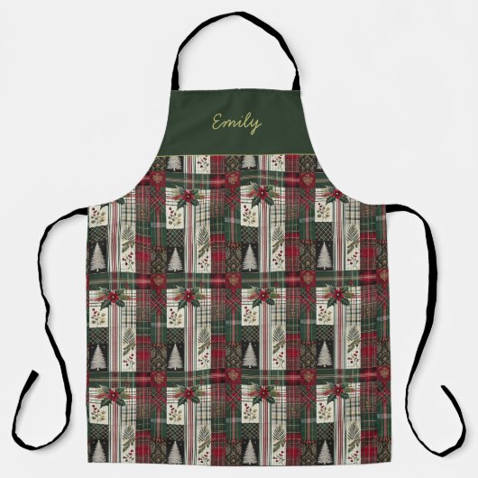 Tablier Tartan rustique de Noël moderne (Recto)