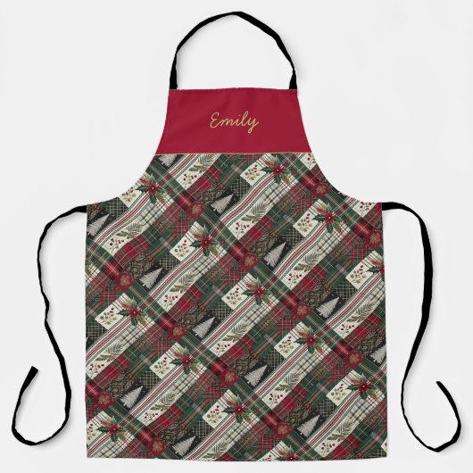 Tablier Tartan rustique de Noël moderne (Recto)