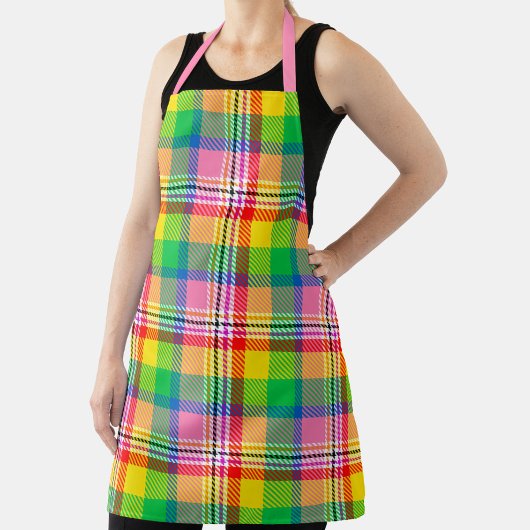 Tablier Tartan vert rose