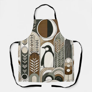 Tablier Taupe Mocha Arcs Abstraits de grains Motif Penguin