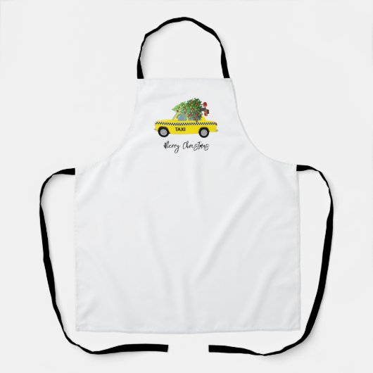 Tablier Taxi jaune Cabine Joyeux sapin de Noël Holiday Coo (Recto)