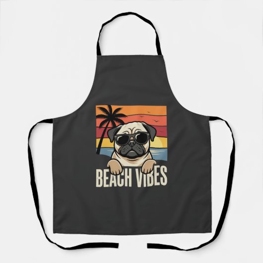 Tablier Tchiens de Pug ambiance de plage Coucher de soleil (Recto)
