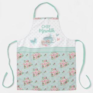 Tablier Tea et Cupcake Time Personnalisé Vert & Rose Ap