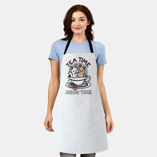 Tablier Tea Time Meow Time - Cute Cat and Tea Design (Porté)
