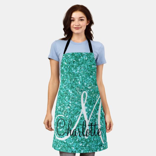 Tablier Teal pailleté scintillant monogrammé     (Porté)