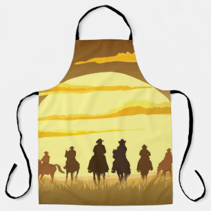 Tablier Team of cowboys silhouette galloping against a sun