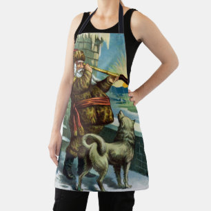 Tablier Téléscope Chien de Noël Père Noël Vintage Coucher 