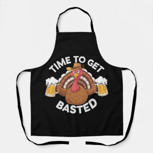 Tablier Temps To Get Basted Funny Beer Thanksgiving Turkey