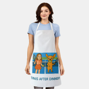 Tablier Tennis avec une femme et un chihuahua