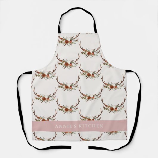 Tablier Terracotta rose bois aquarelle fleurie élégant (Recto)