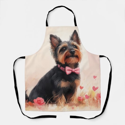 Tablier Terrier Australien avec des Roses - Saint-Valentin (Recto)