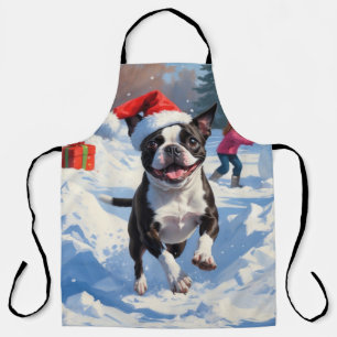 Tablier Terrier de Boston Scène de neige festive de Noël