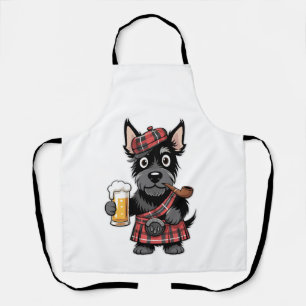 Tablier Térrier écossais en kilt tartan avec bière et pipe