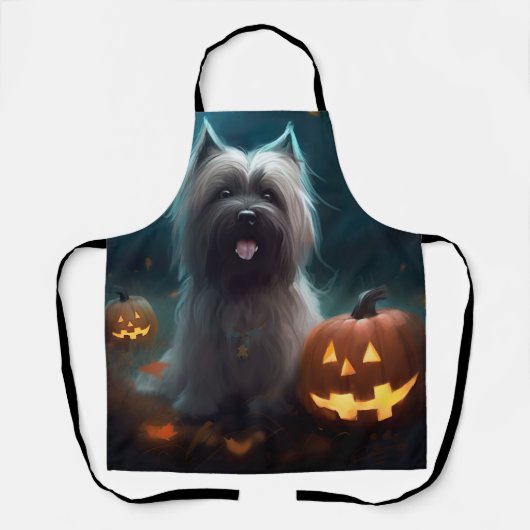 Tablier Terrier Skye d'Halloween avec citrouilles effrayan (Recto)