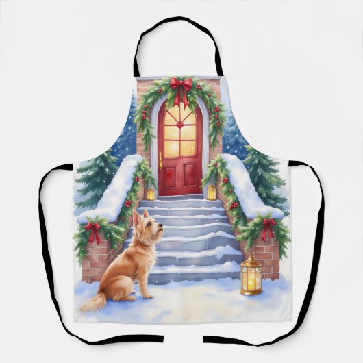 Tablier Terrier Tchèque Escalier enneigé Art de Noël (Recto)