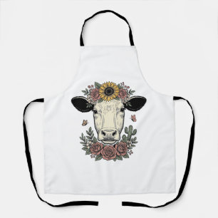 Tablier Tête de vache florale dessin vintage gravure Desig