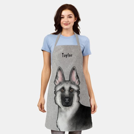 Tablier Tête et nom de Berger Allemand Silver Sable (Porté)