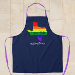 Tablier Texas Gay pride Rainbow Custom Navy<br><div class="desc">Le Texas se remplit d'un bel arc-en-ciel. Grand cadeau de tablier gay pride pour un LGBT Austinite ou LGBTQ Texan fier. Joli bleu marine avec de belles sangles violettes et votre texte personnalisé.</div>