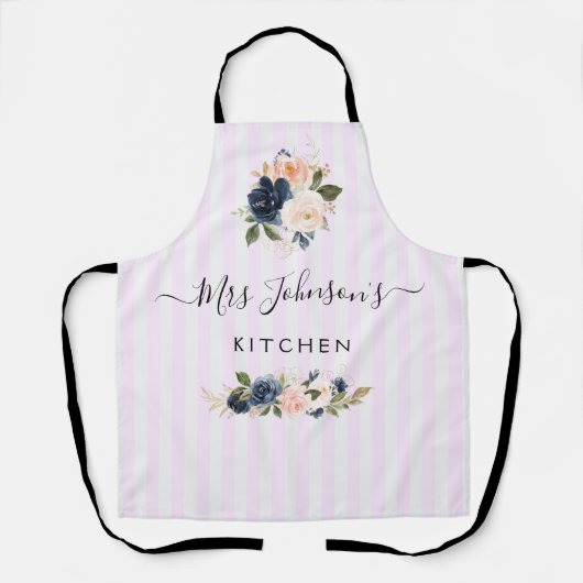 Tablier texte floral floral et bleu Apron (Recto)