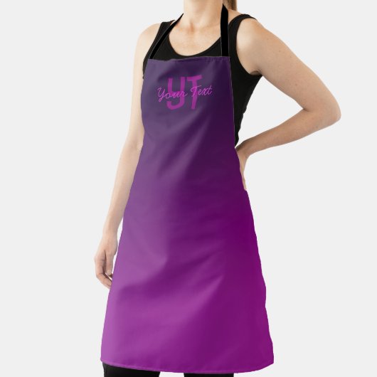 Tablier Texte monogramme modifiable moderne & Ombre violet (Insitu)