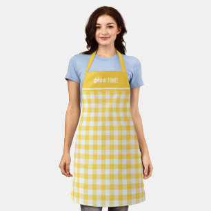 Tablier Texte personnalisé carreaux jaune et blanc de biso