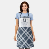 Tablier Texte personnalisé Marine Bleu Blanc Buffle Plaid (Porté)