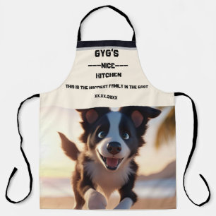 Tablier Texte personnalisé, mignon chien noir et blanc