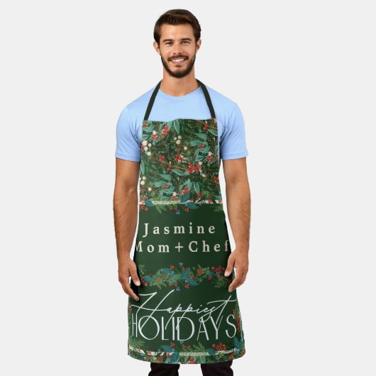 Tablier Texte Personnalisé Noël Botanique classique (Porté)