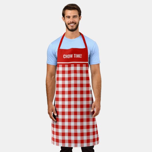 Tablier Texte personnalisé Plaqué Buffalo rouge et blanc (Porté)