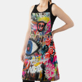 Tablier textile floral bleu et rouge (Insitu)