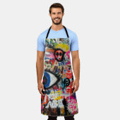 Tablier textile floral bleu et rouge (Porté)